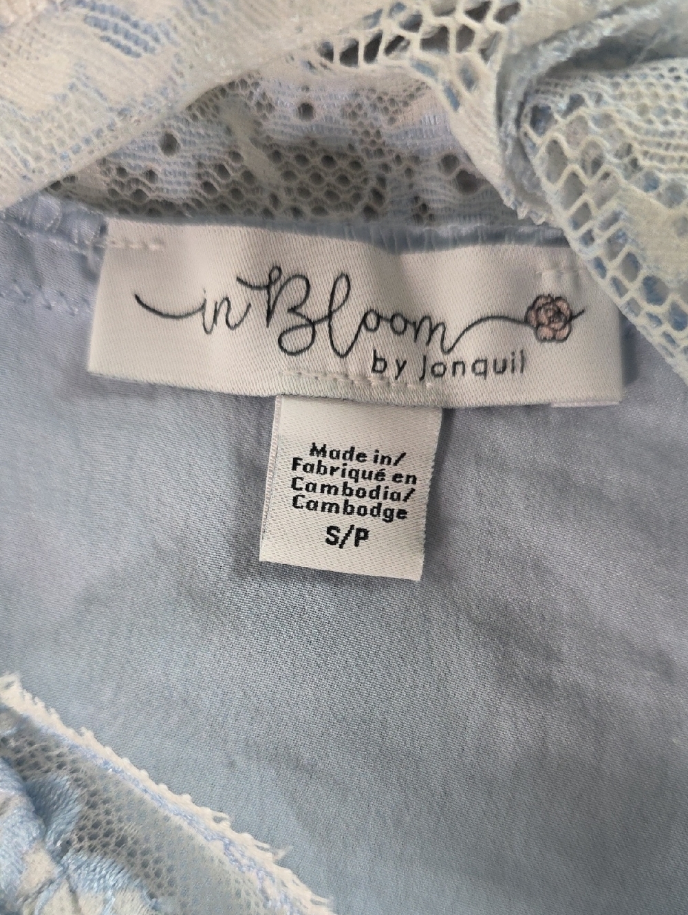 In Bloom by Jonquil Elegant Lace-Trim Slip Chemise in Light Blue S - Picture 2 of 4